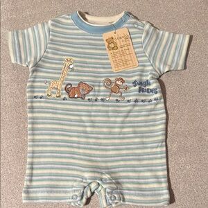 George Blue and White Jungle Friends Baby Romper Size 3/6 Months